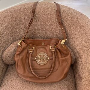 Tory Burch Brown Leather Shoulder Bag with Gold Logo